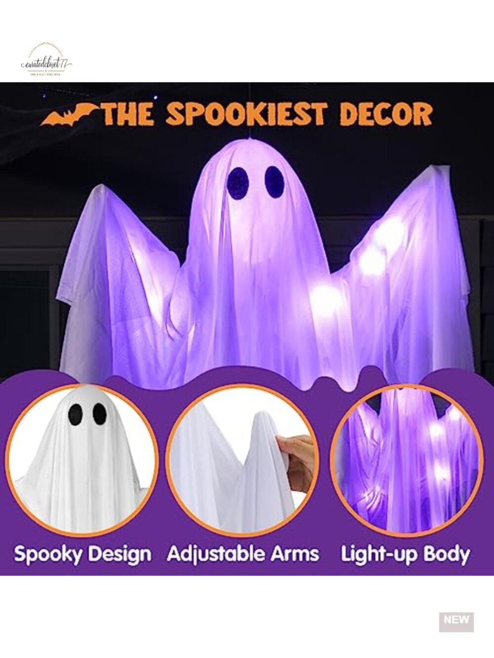 Hanging Light-Up Ghost Decoration Waterproof Halloween Prop - Picture 2 of 6